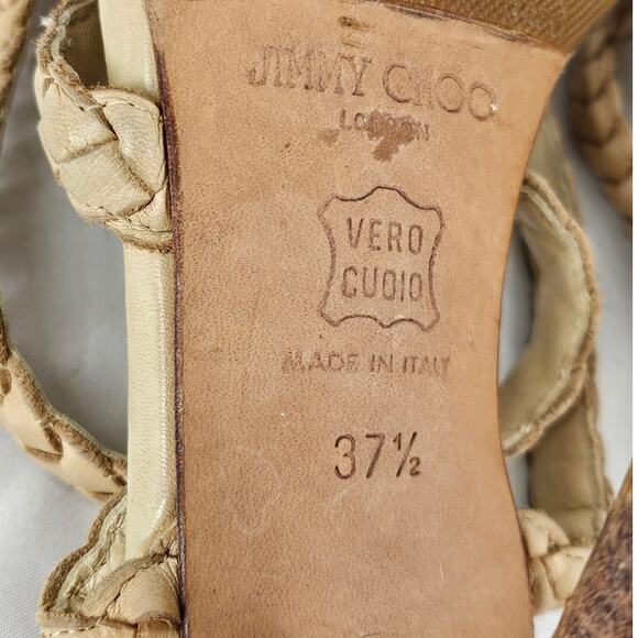 JIMMY CHOO AUTHENTIC VINTAGE WOMEN'S BEIGE STRAPPY ANKLE HEELS – SIZE 6.5 (37.5) - Picture 5 of 11